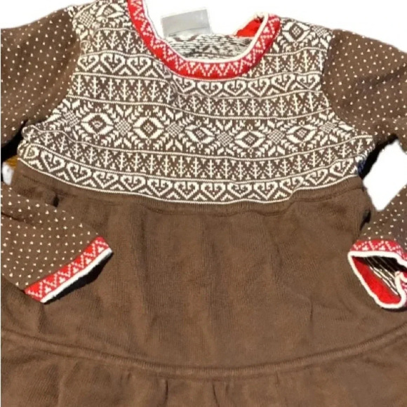 HANNA ANDERSSON EUC GIRLS SWEATER DRESS BROWN WHITE RED TOP BOTTOM SIZE 5 110 - Picture 4 of 5